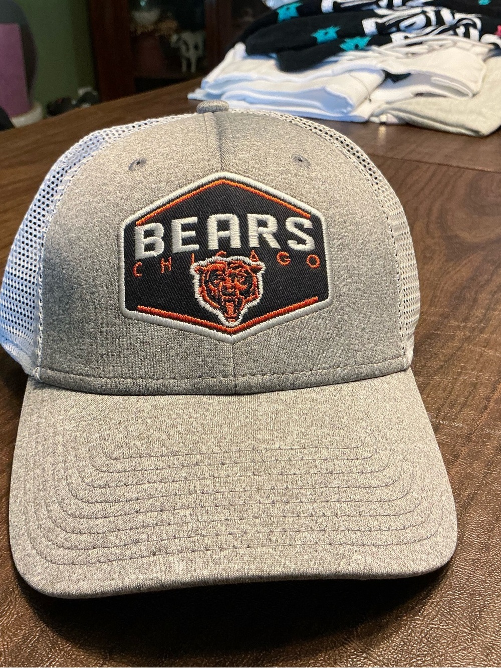 ’47 Chicago Bears Trucker Hat Gray White Mesh Sz Medium Large Elastic Back NFL